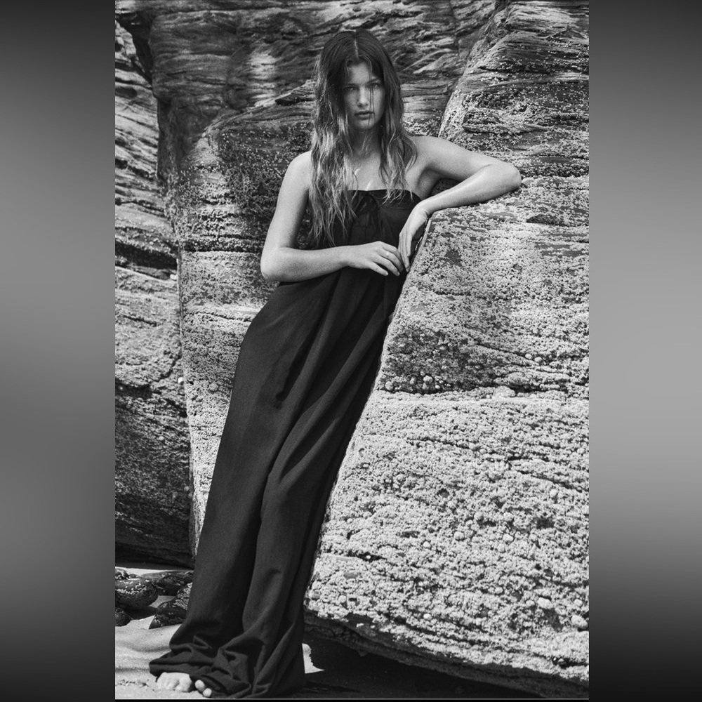 Zara black strapless linen blend jumpsuit NWT